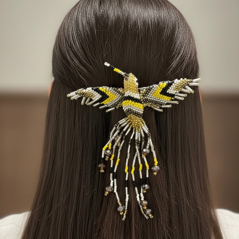 Yellow /black Hummingbird Barrette with Fringes-1