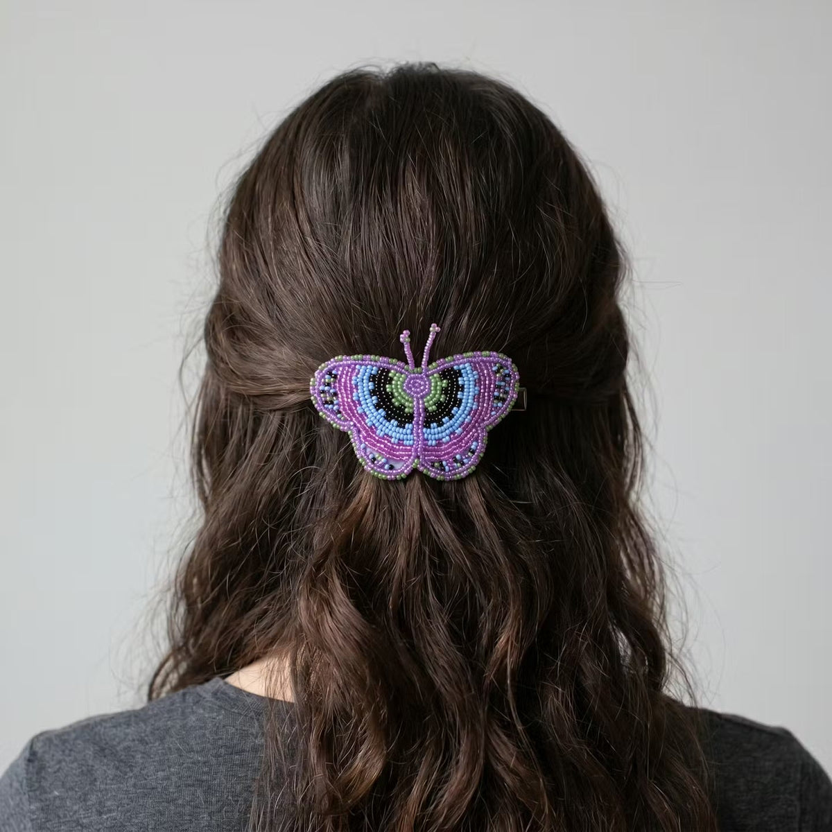 Pink Butterfly Beaded Barrette-2