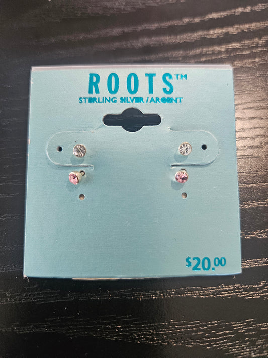 ROOTS Sterling Silver Stone Stud Earrings Set (2 Pairs)