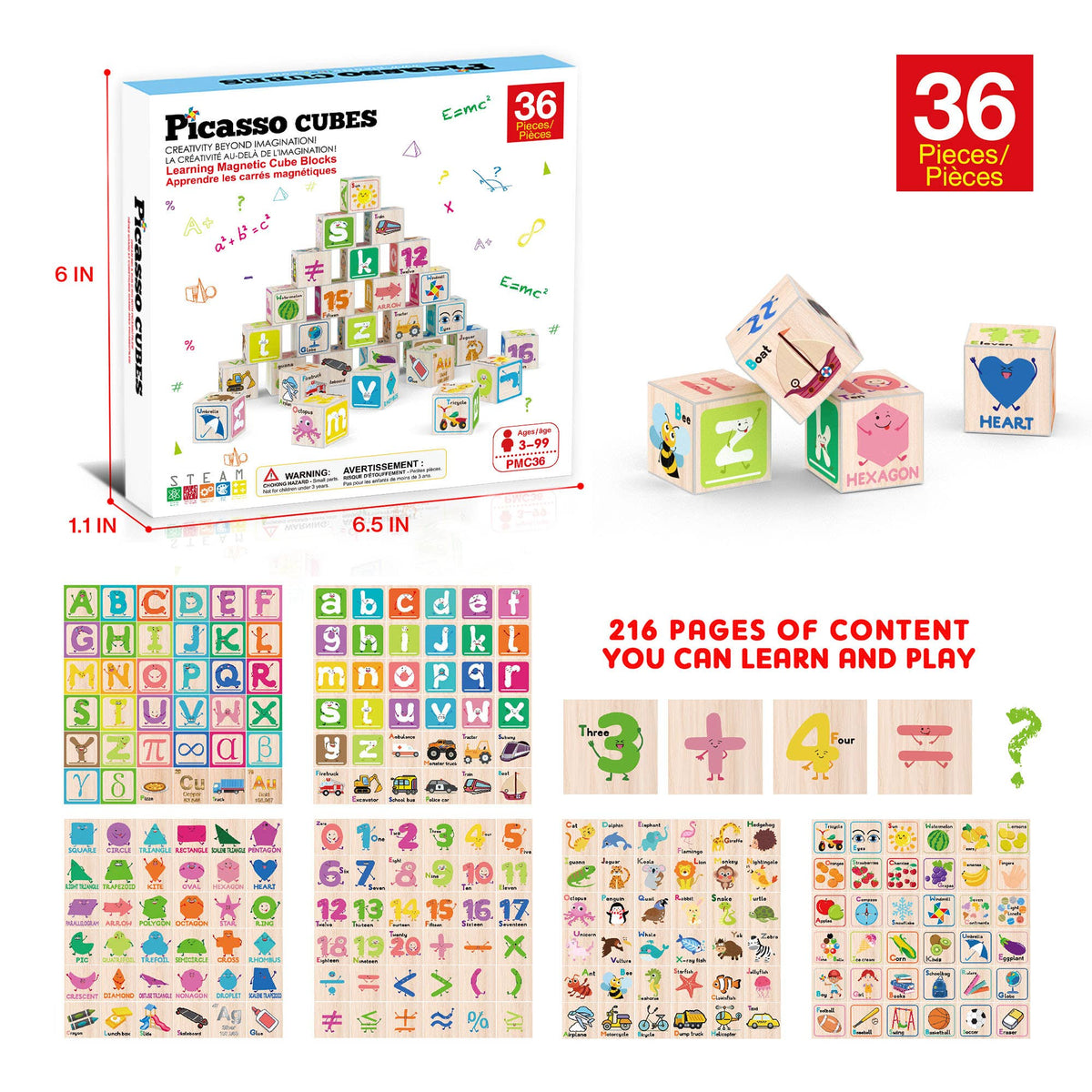 PicassoTiles 36pc 1" Magnetic Cubes Set - Ages 3+-3