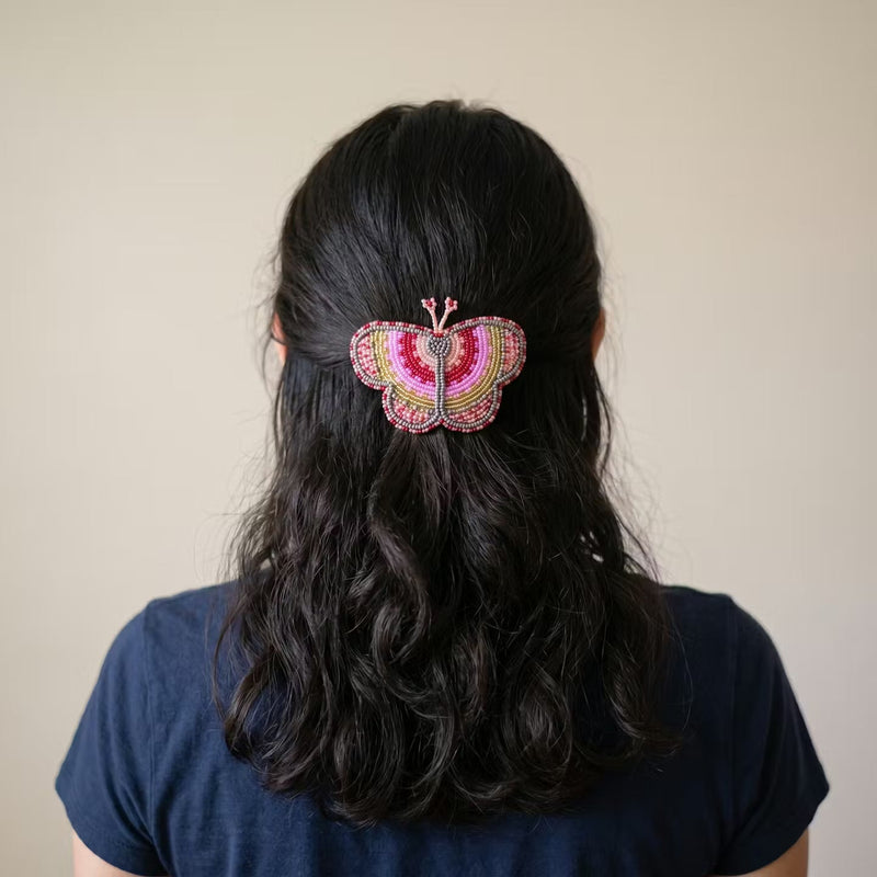 Peach Butterfly Beaded Barrette-3