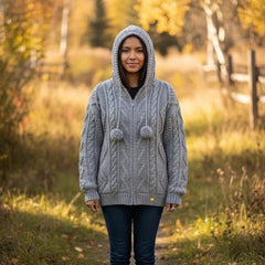 Grey Cayambe Alpaca Cable Knit Sweater-5