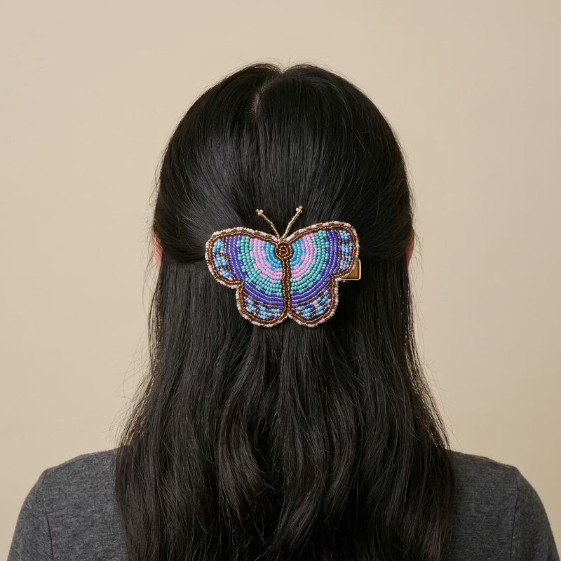 Turquoise Butterfly Beaded Barrette-4