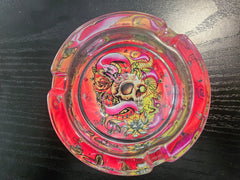 Round Glass Ashtray Skull and Snake-1