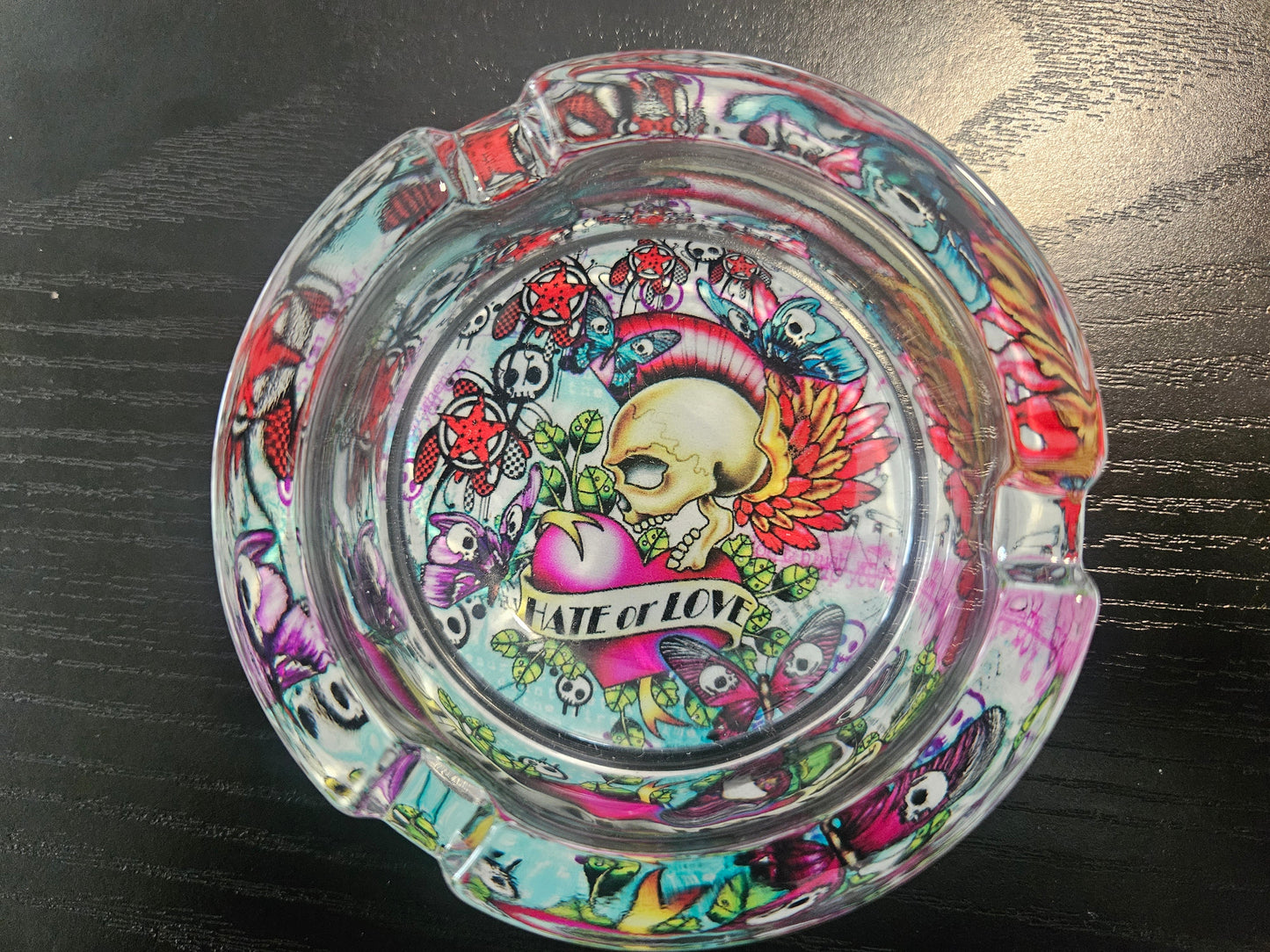 Round Glass Ashtray Hate or Love