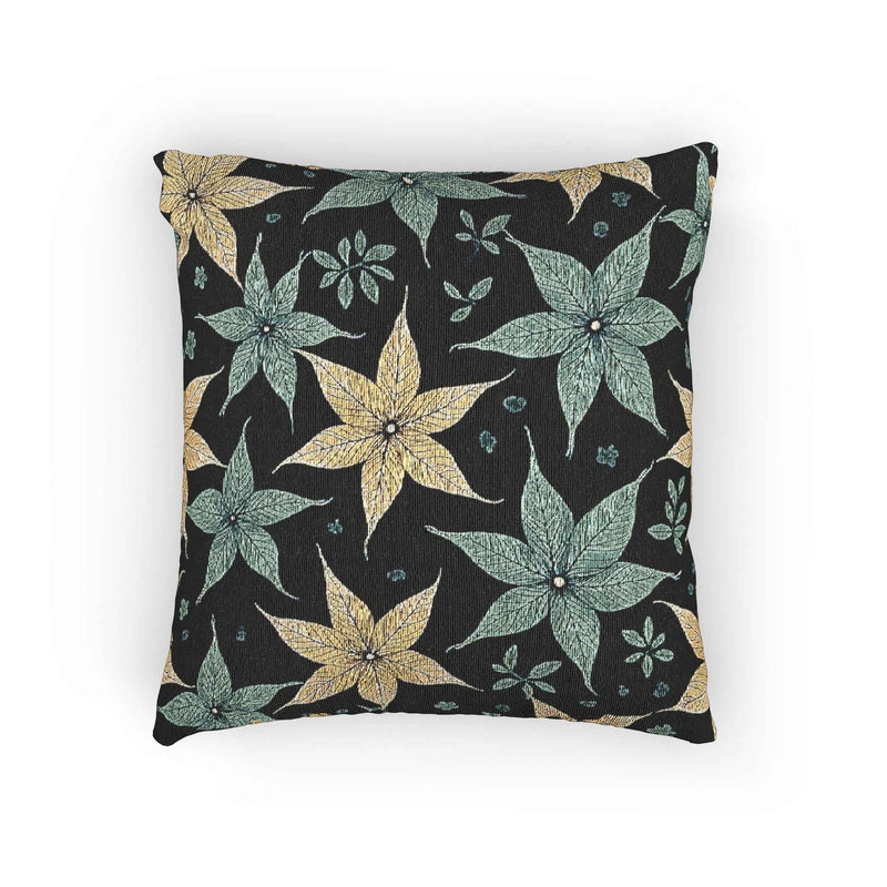 Star Floral Pattern Woven Pillow | Teal Gold Floral Throw Pillow-1