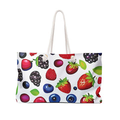Mixed Berries Pattern Weekender Bag | Strawberries Blueberries Blackberries, Large Tote Bag-1