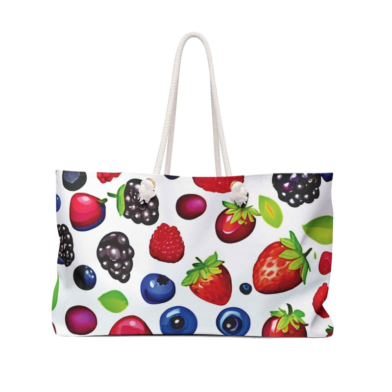 Mixed Berries Pattern Weekender Bag | Strawberries Blueberries Blackberries, Large Tote Bag-1