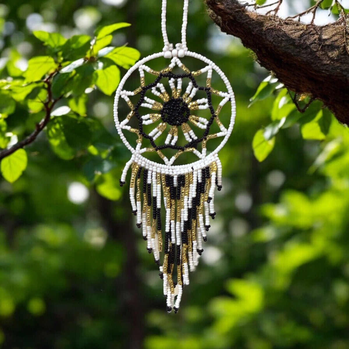 Black and White Celestial Beaded Handmade Dreamcatcher
