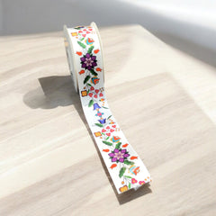 White Double Face Floral Ribbon Roll-1