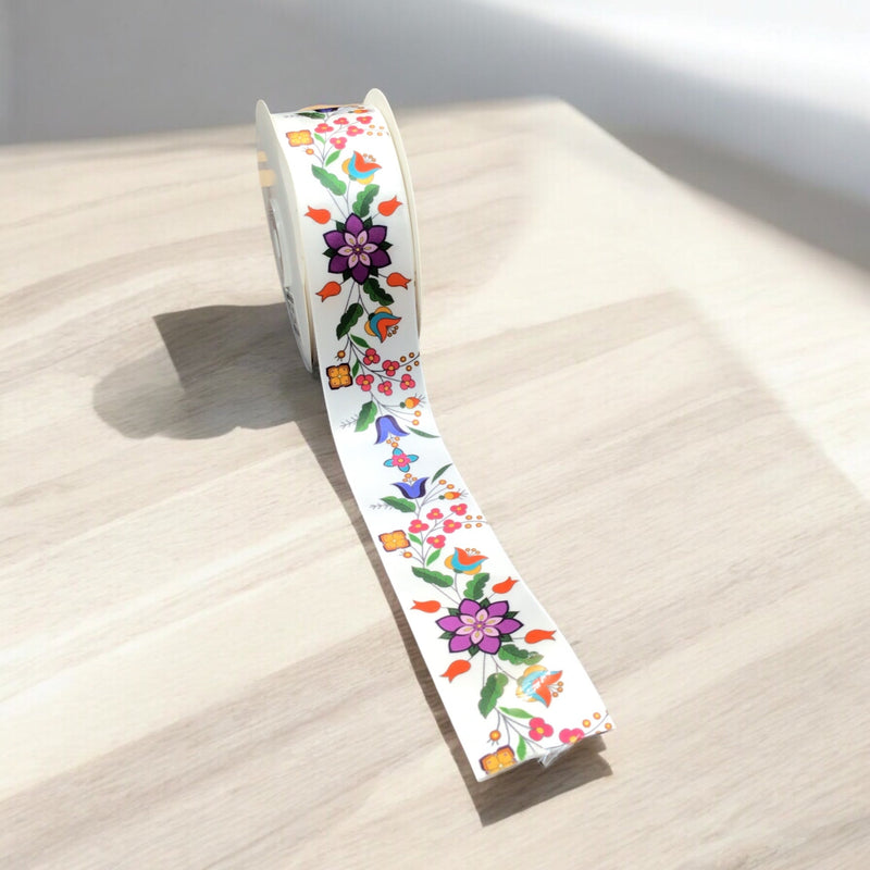 White Double Face Floral Ribbon Roll-1