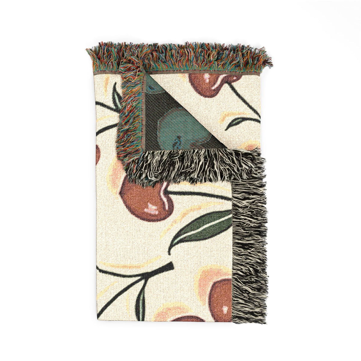 Cherry Pattern Woven Blanket — Retro Fruit Throw for Living Room & Bedroom-5