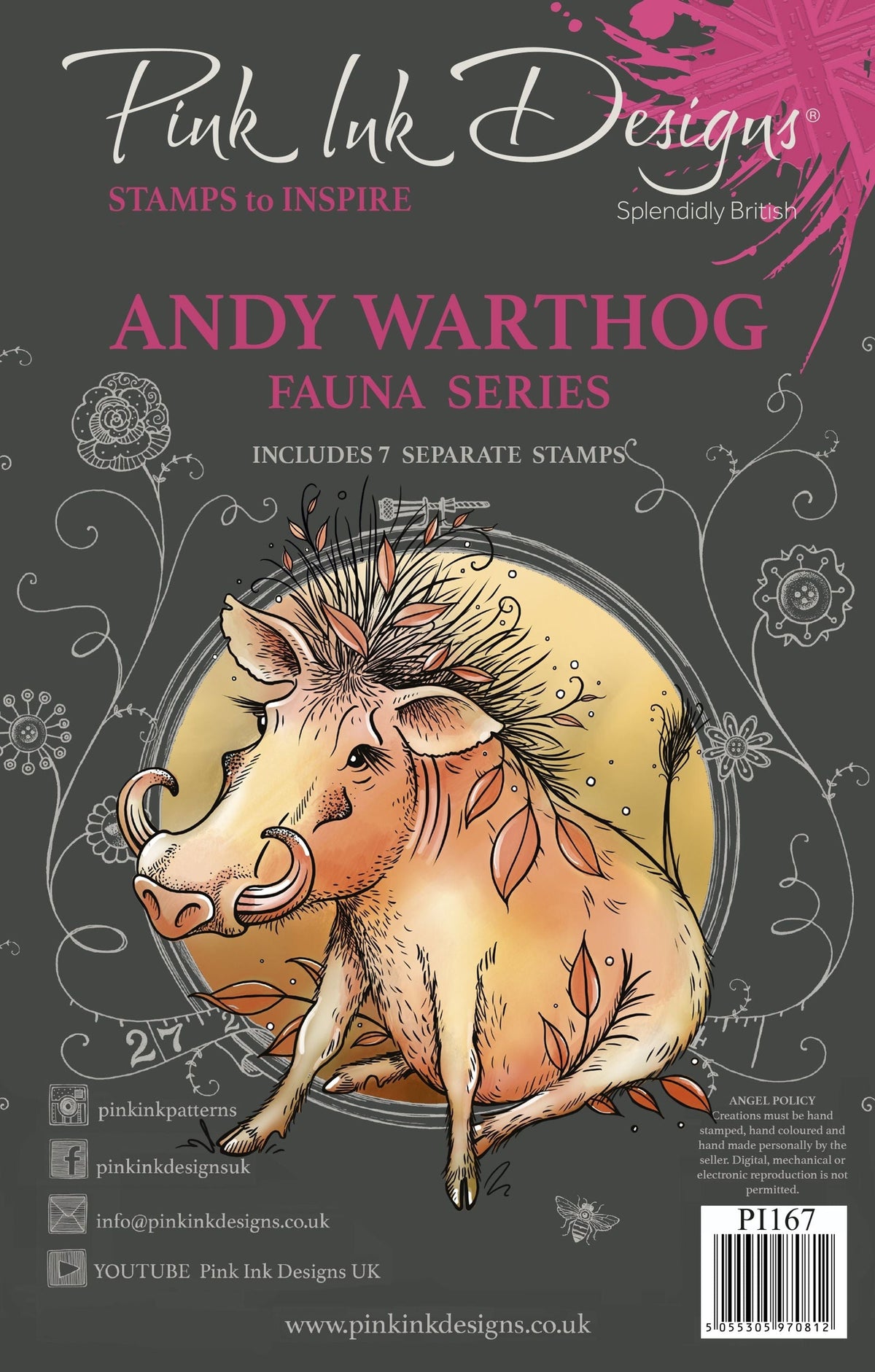 Pink Ink Designs Andy Warthog 6 in x 8 in Clear Stamp Set-1