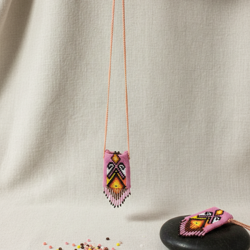 Handcrafted Beaded Medicine Bag- Pink-3