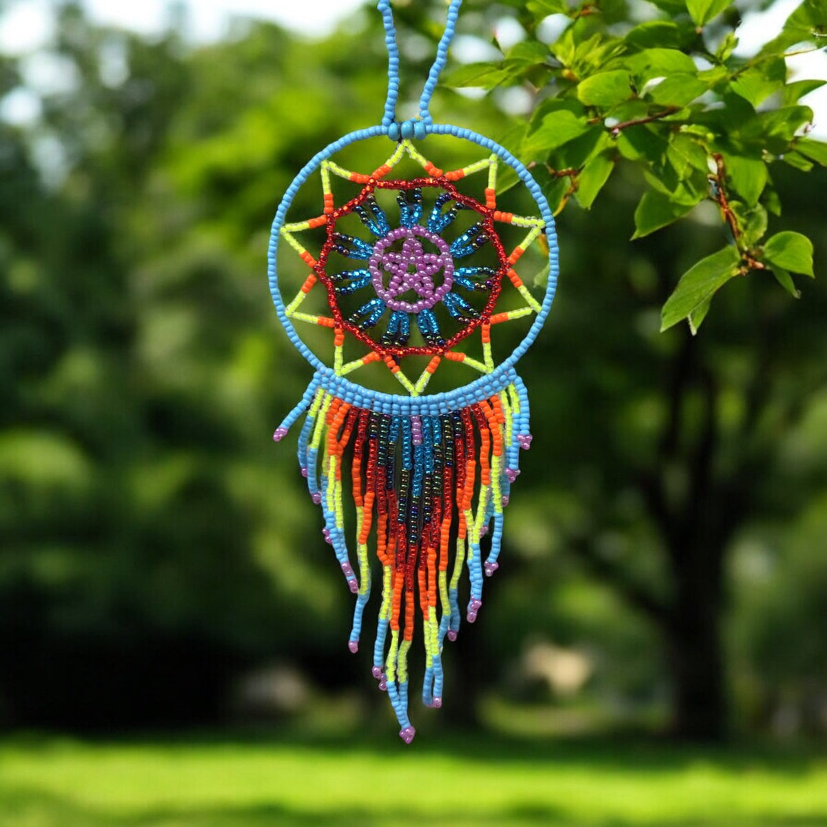 Sky Blue and Yellow Celestial Beaded Handmade Dreamcatcher