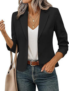 Women’s Solid Color Long Sleeve Blazer Cardigan – Casual Slim-Fit Suit Jacket-2
