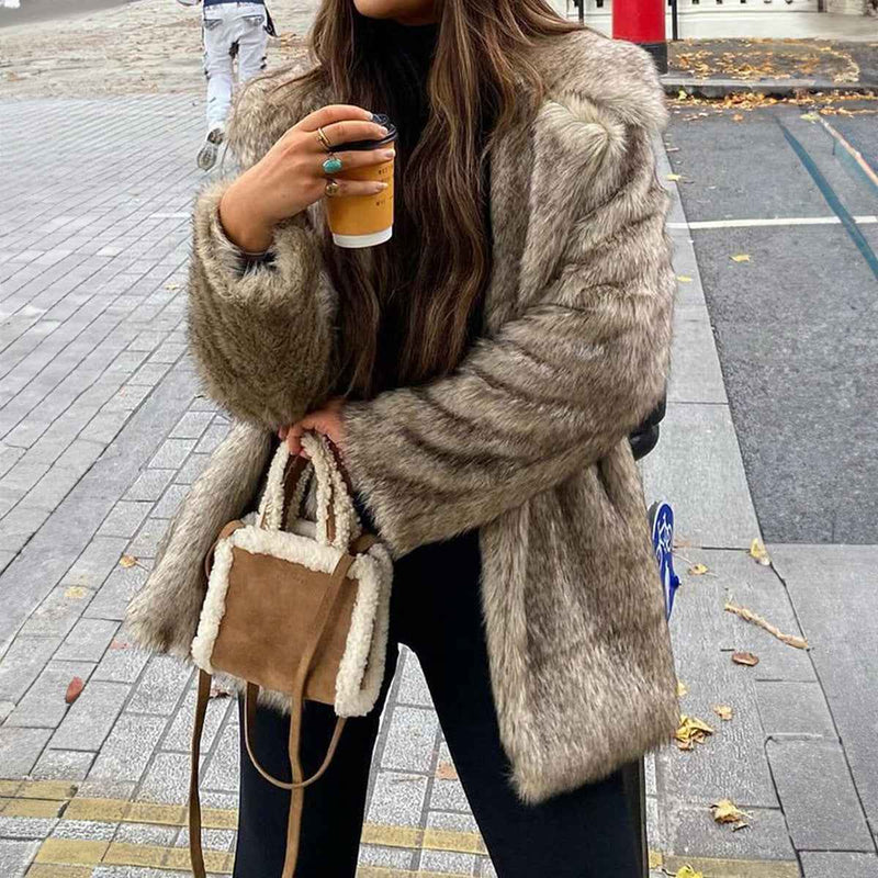 Women’s Elegant Long Sleeve Coat with Faux Fur Collar – Stylish Winter Outerwear-4