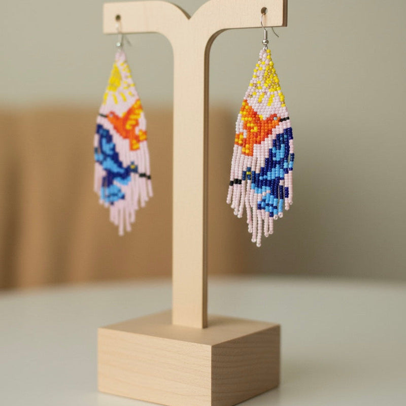 Pink Sky Dancer Beaded Earrings-5