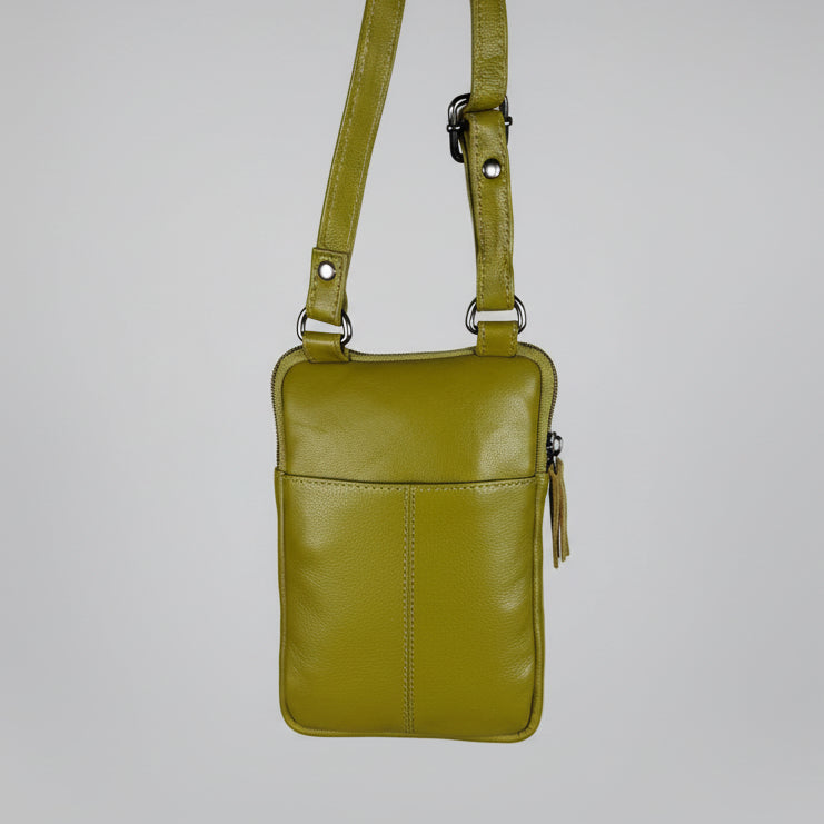 Greenwood Leather Compact Mini Crossbody. Slim Full-Grain Leather Phone Bag & Travel Organizer-12