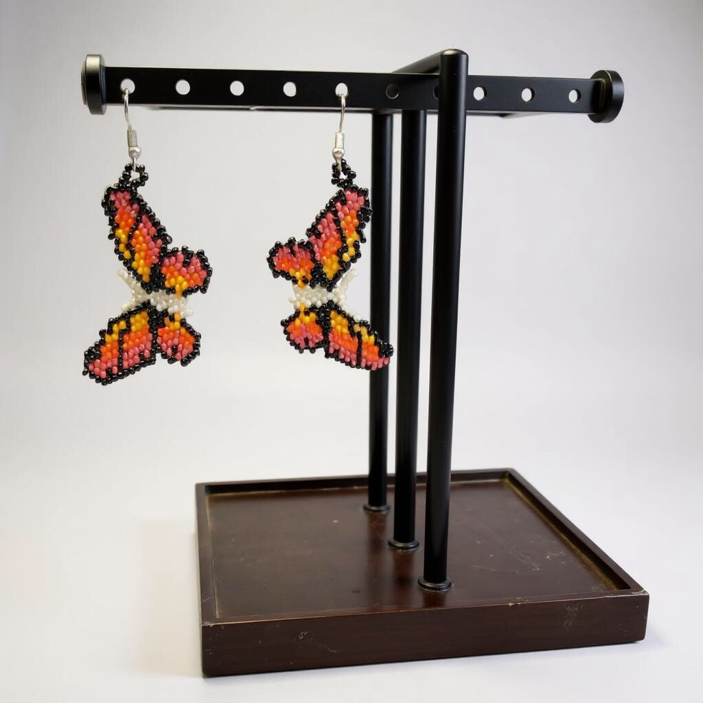 White black Butterfly Beaded Earrings-2