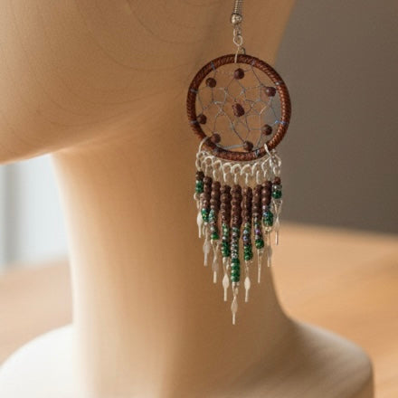 Brown/ dark green Dreamcatcher Dangles-1