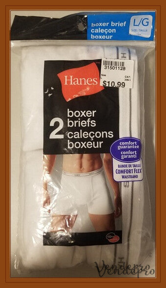 Bóxers sin etiqueta Hanes para hombre, paquete de 2 – Blanco, cintura Comfort Flex (Talla G) (773841004376)