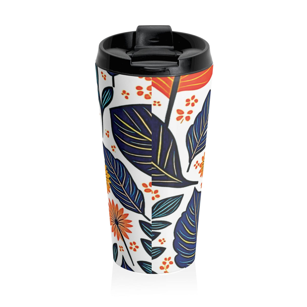 Autumn Foliage Floral Travel Mug | Orange Blue Leaf Pattern-3