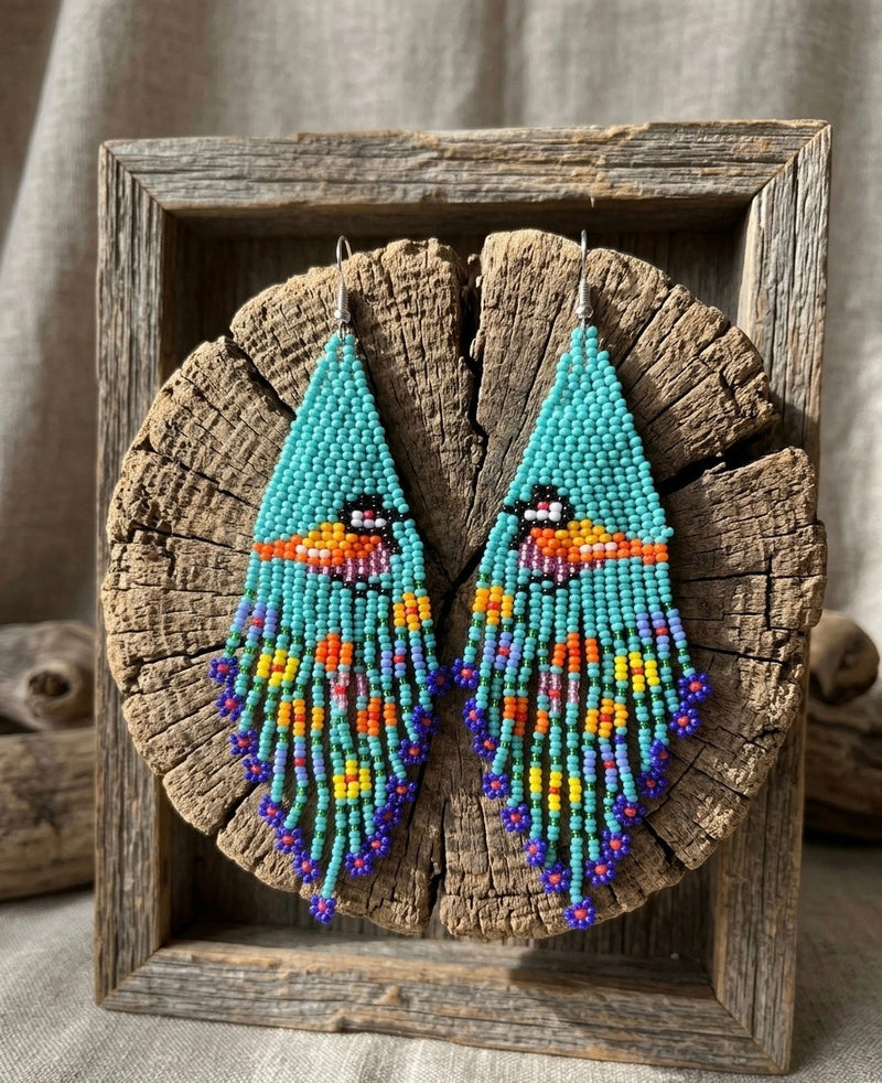 Bird Fringe Earrings (Turquoise)-1