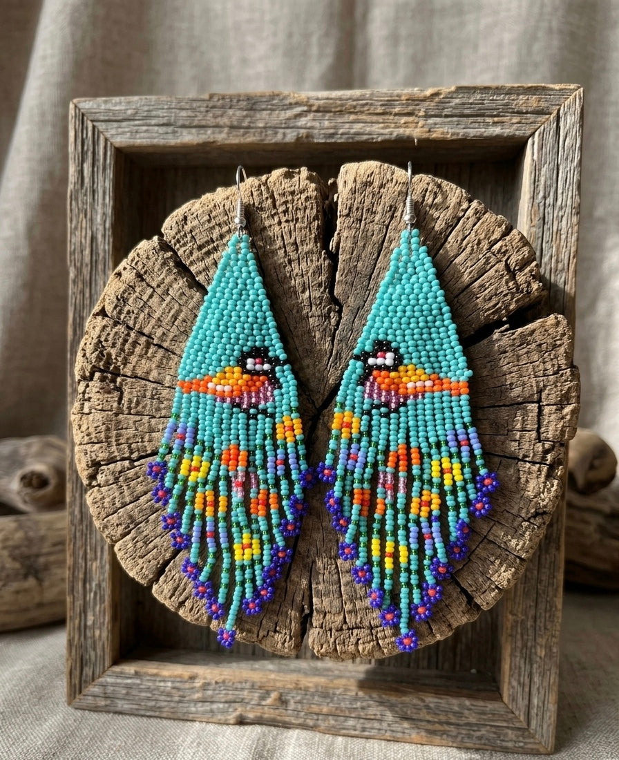 Bird Fringe Earrings (Turquoise)