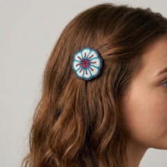 White Beaded Flower Barrette-1