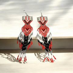 Silver and Red Sunset Path Beaded Earrings-1