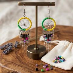 Yellow/greenBeaded Dreamcatcher earrings-1