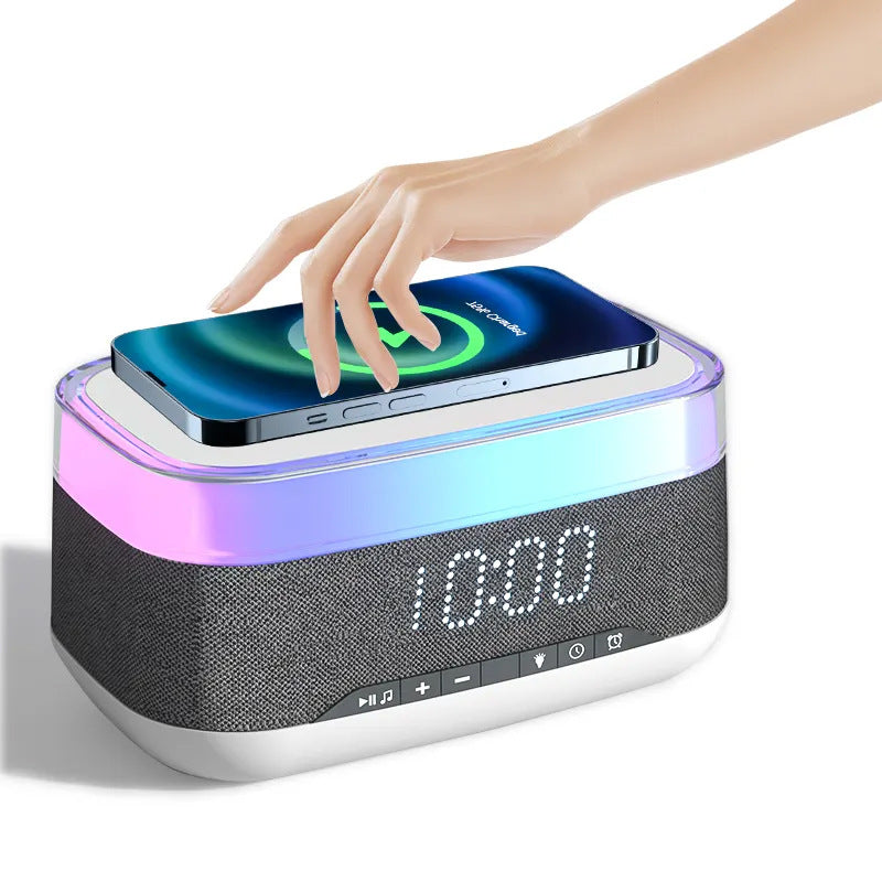 Intelligent Multifunctional Alarm Clock Bluetooth Speaker Wireless Charger Fast Charge Clock Atmosphere Night Light Home Decor-5