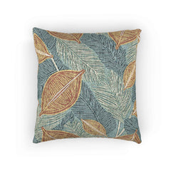 Tropical Leaf Woven Pillow | Teal Rust Boho Decorative Throw-1