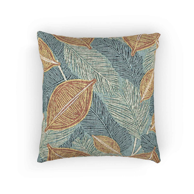 Tropical Leaf Woven Pillow | Teal Rust Boho Decorative Throw-1