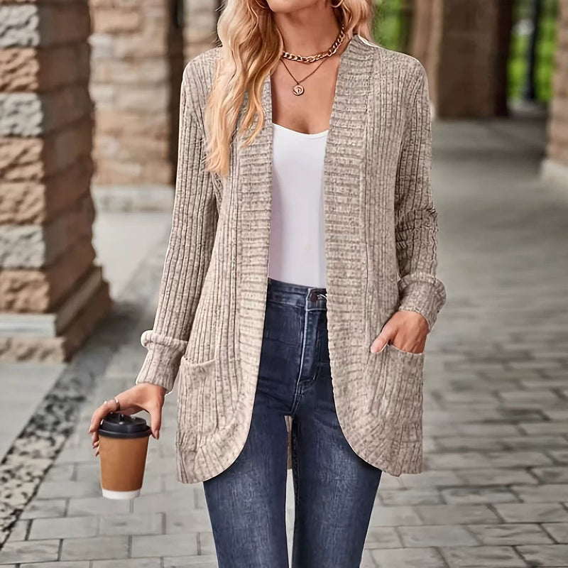 Women’s Relaxed-Fit Mid-Length Winter Coat with Pockets – Casual Autumn Outerwear Jacket-1