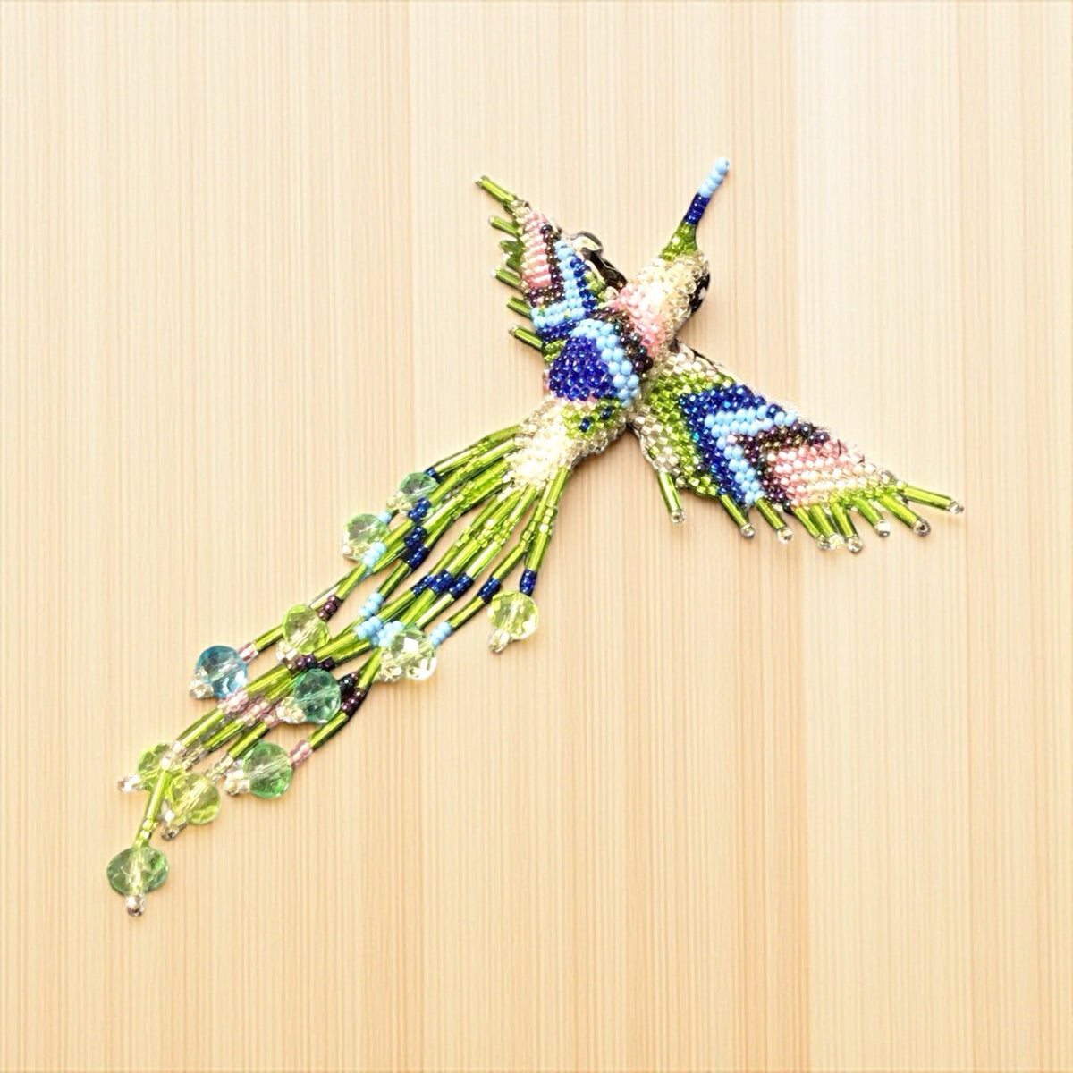 Green and Blue Hummingbird Barrette with Fringes-2