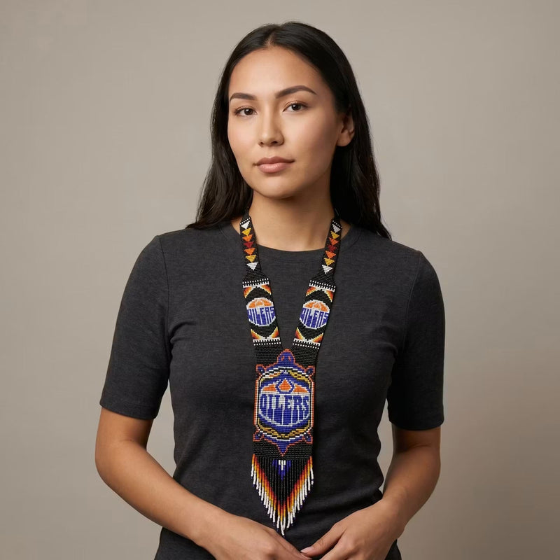 Beaded Medallion Necklace(Oilers)-1