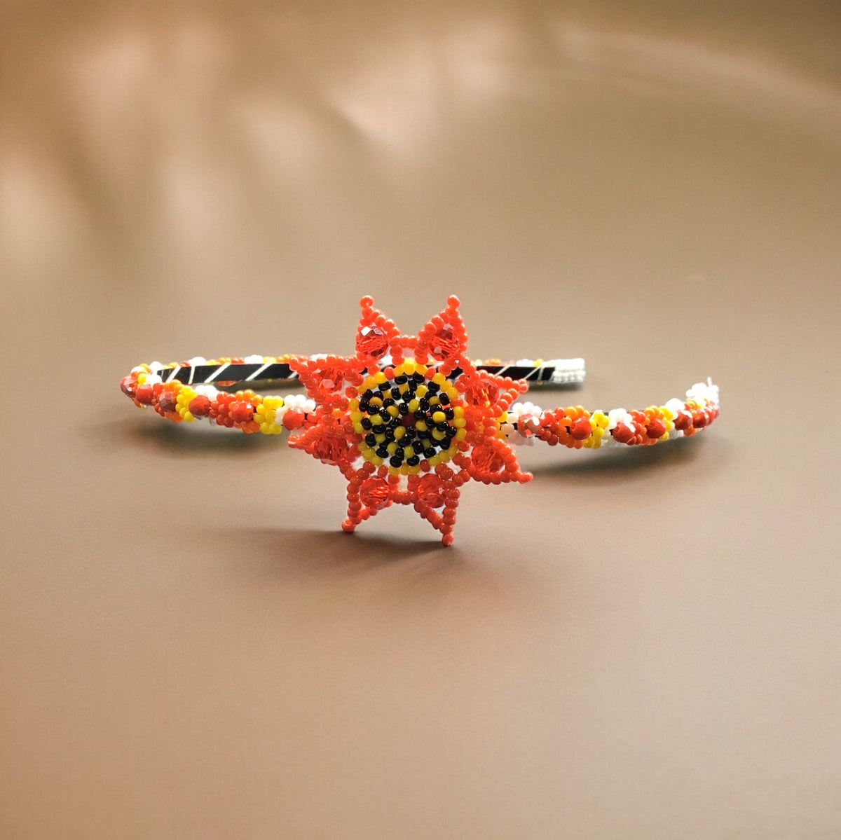 Beaded Headband with Flower Red-2