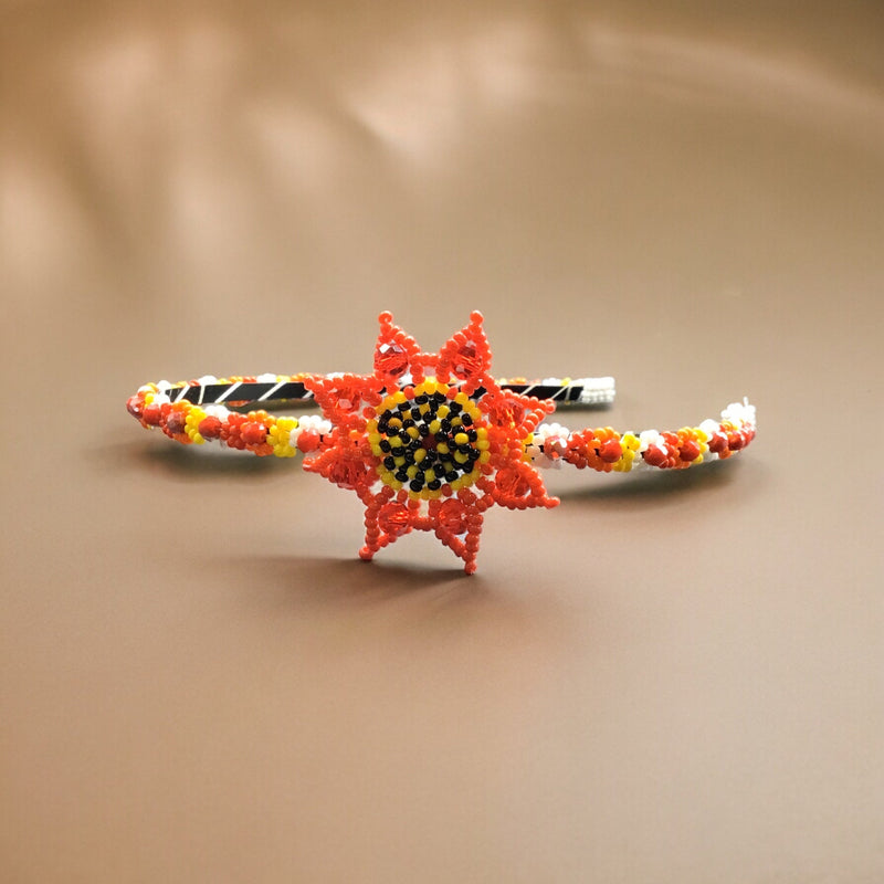 Beaded Headband with Flower Red-2