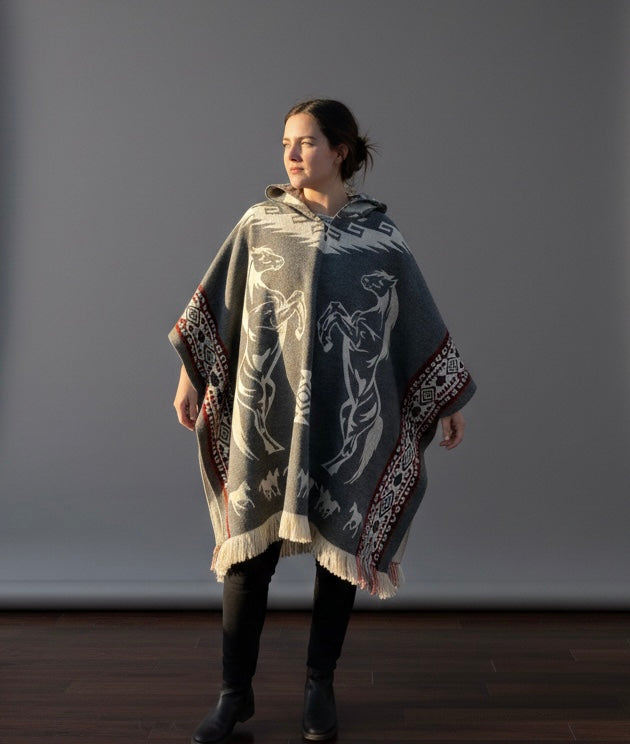 Horses HandMade Wool Poncho-6