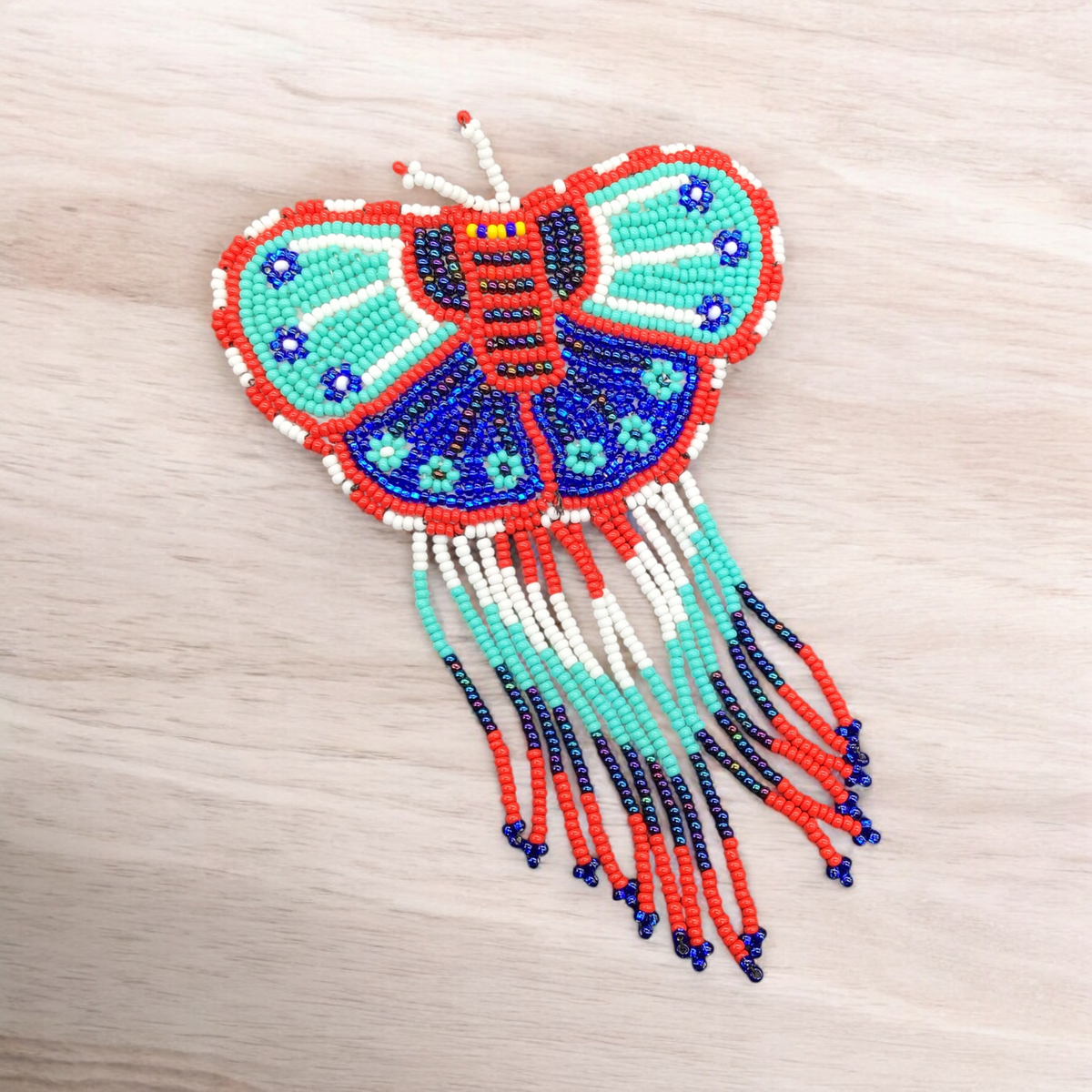 Butterfly Beaded Barrettes with Fringes Turquoise & Blue-2