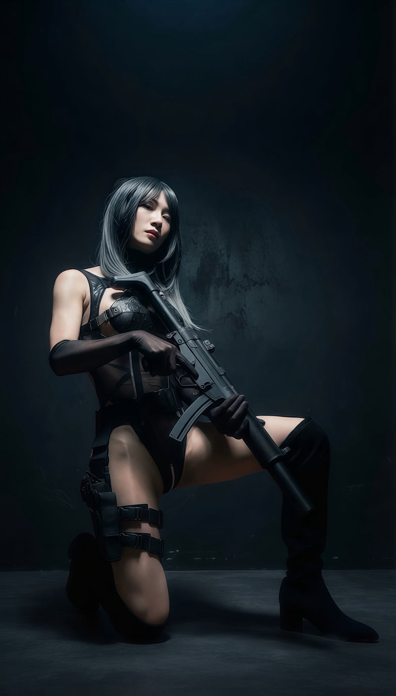 Tactical Anime Girl PU Leather Sheer Mesh Sexy Cosplay Bodysuit Costume-11