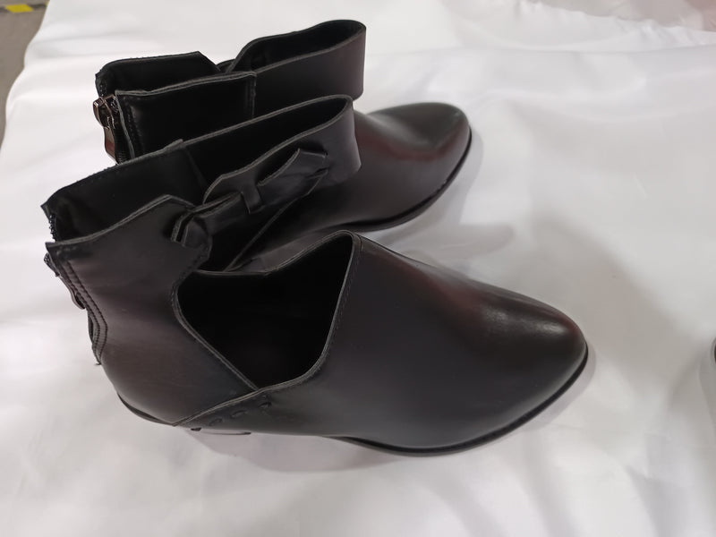 Women’s Leather Ankle Boots – Cut-Out Buckle Strap Booties with Back Zipper-6