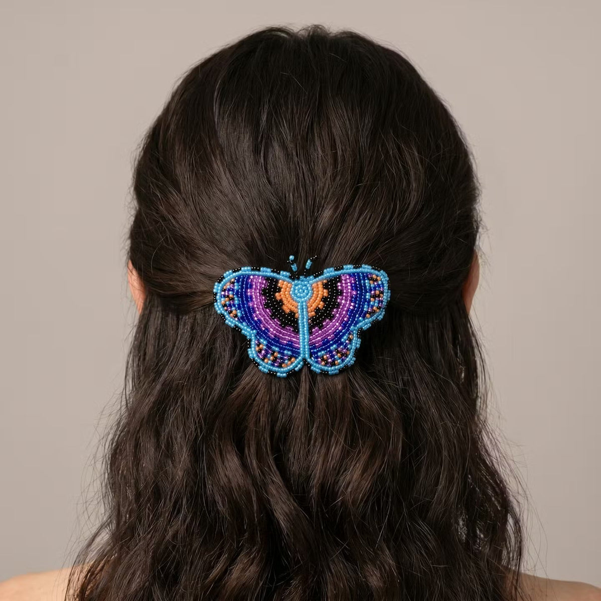 Light Blue Butterfly Beaded Barrette-6