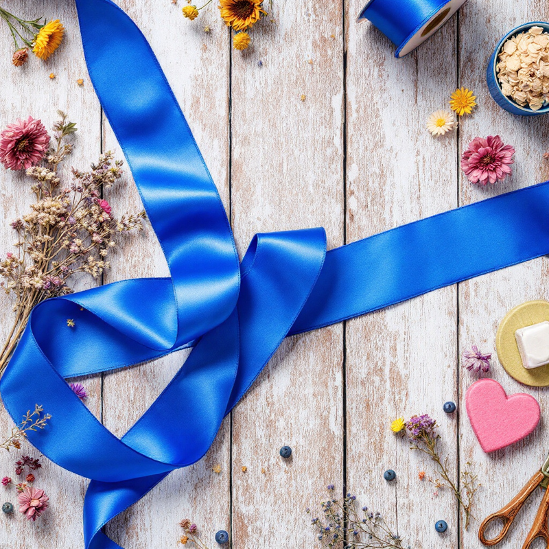 Satin Ribbon Double Face-Blue #329- 3.8 cm Wide-3