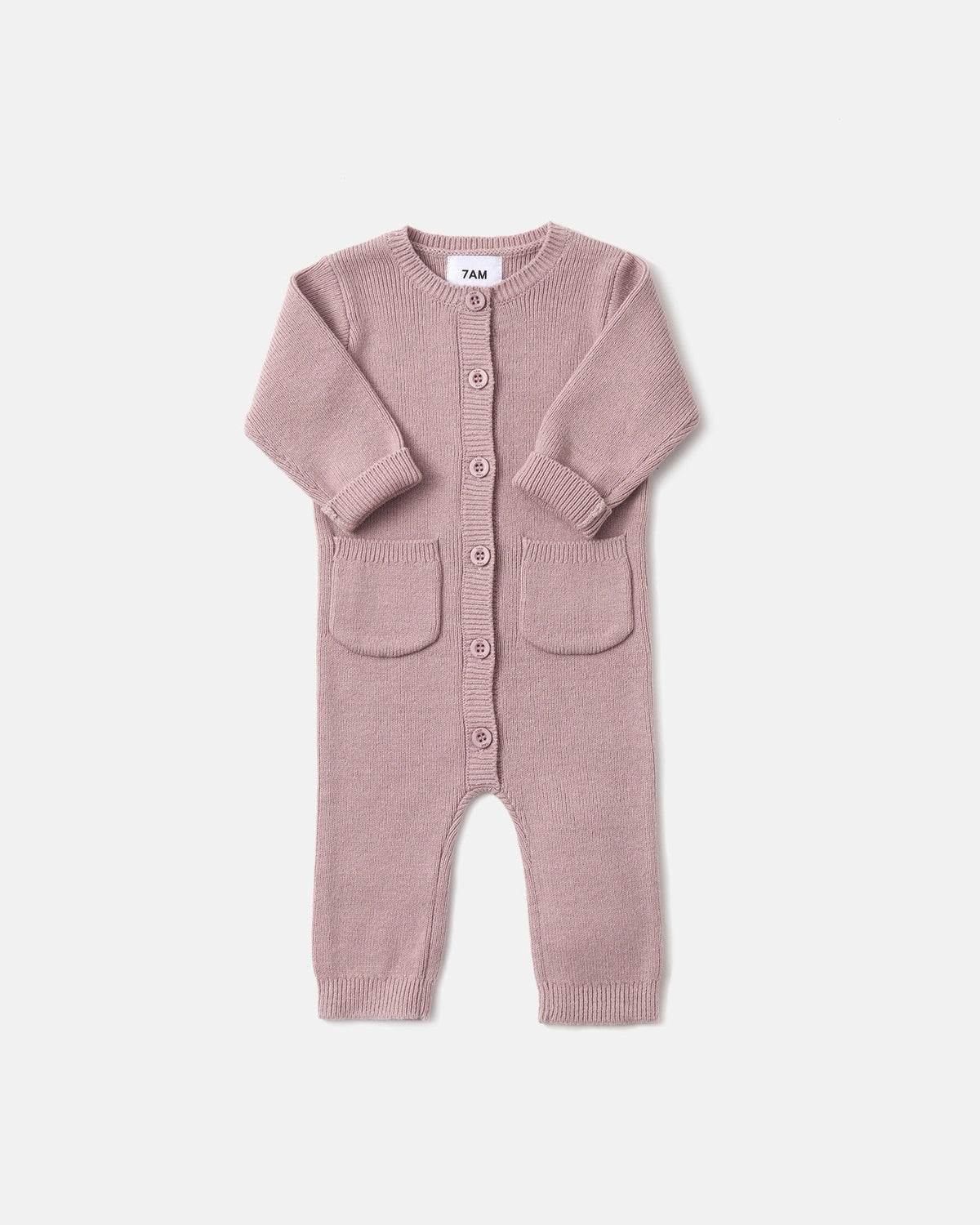 Chunk Long Sleeve Ribbed Jumpsuit | Rose Ash | 7AM-2