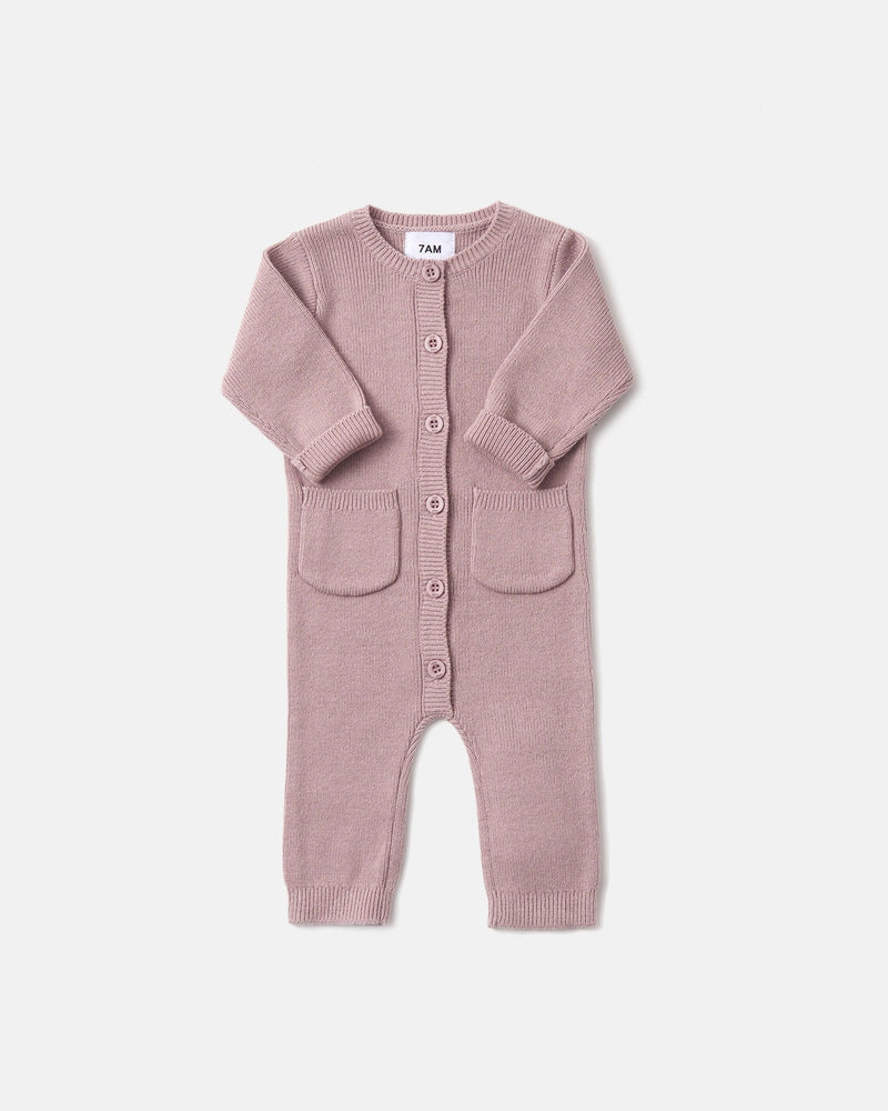Chunk Long Sleeve Ribbed Jumpsuit | Rose Ash | 7AM-2