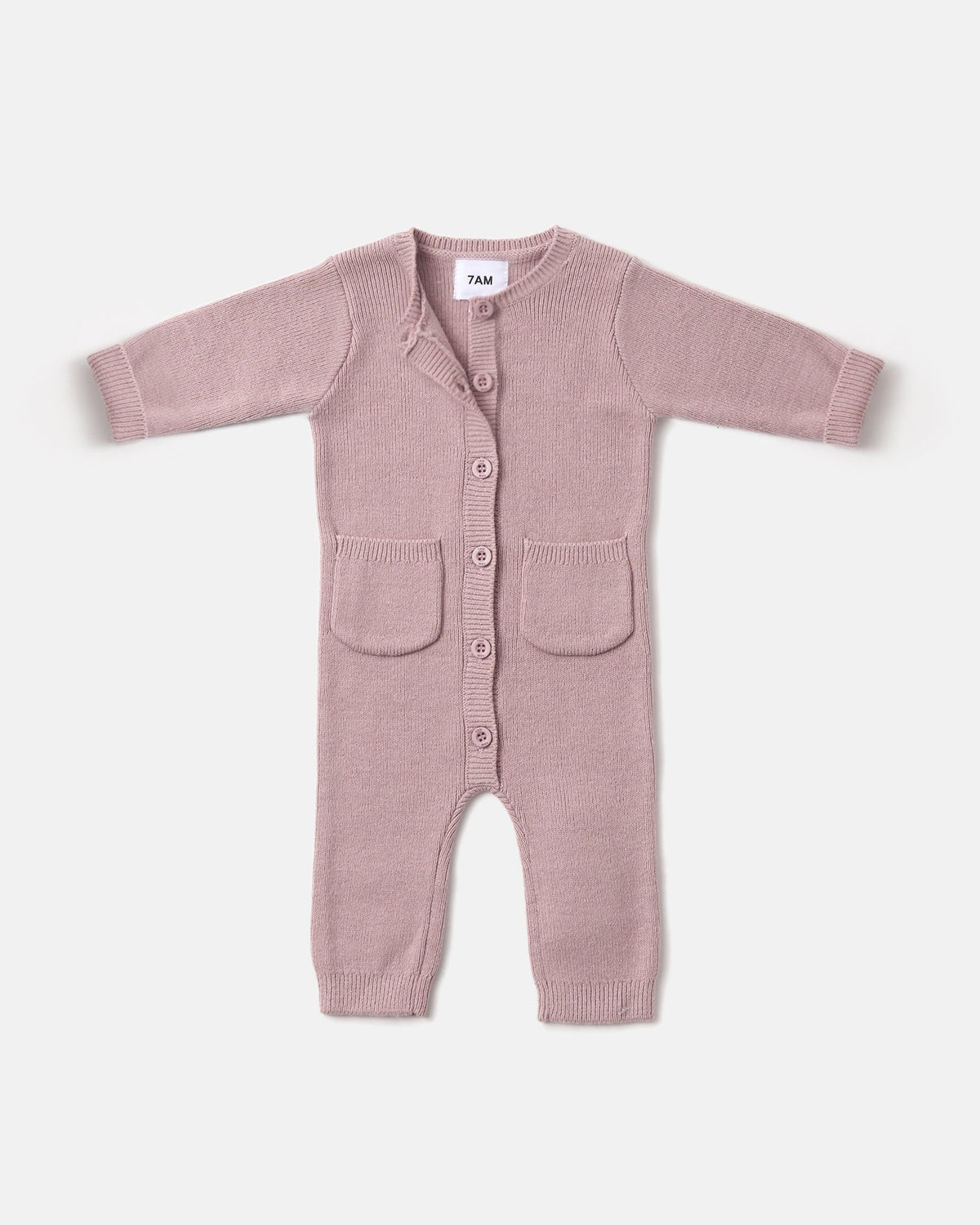 Chunk Long Sleeve Ribbed Jumpsuit | Rose Ash | 7AM-1
