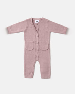 Chunk Long Sleeve Ribbed Jumpsuit | Rose Ash | 7AM-1